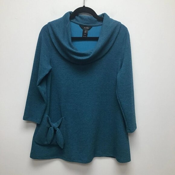Ali Miles Womens Teal Long Sleeve Cowl Neck Knot Pocket Tunic Pullover Top - Picture 1 of 7